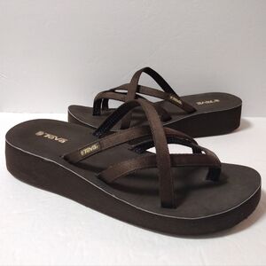 Teva Women's Mush Mandalyn Wedge Strappy Toe Post Sumer Sandals Size 10 Brown